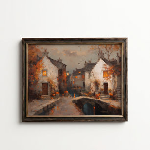 Affiche de cottage de canal de village d'automne v