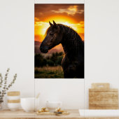 Affiche de coucher de soleil de cheval noir majest (Cuisine)