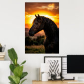 Affiche de coucher de soleil de cheval noir majest (Bureau à domicile)