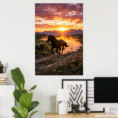 Affiche de coucher de soleil de cheval sauvage maj (Bureau à domicile)