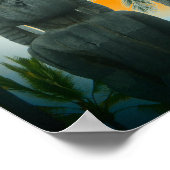 Affiche de coucher de soleil de la statue de tiki  (Coin)