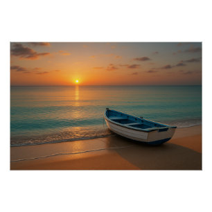 Affiche de coucher de soleil doré paisible avec ba