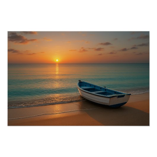 Affiche de coucher de soleil doré paisible avec ba (Devant)