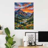 Affiche de coucher de soleil dramatique sur la mon (Bureau à domicile)