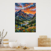 Affiche de coucher de soleil dramatique sur la mon (Cuisine)