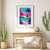 Affiche de coucher de soleil sur la plage tropical