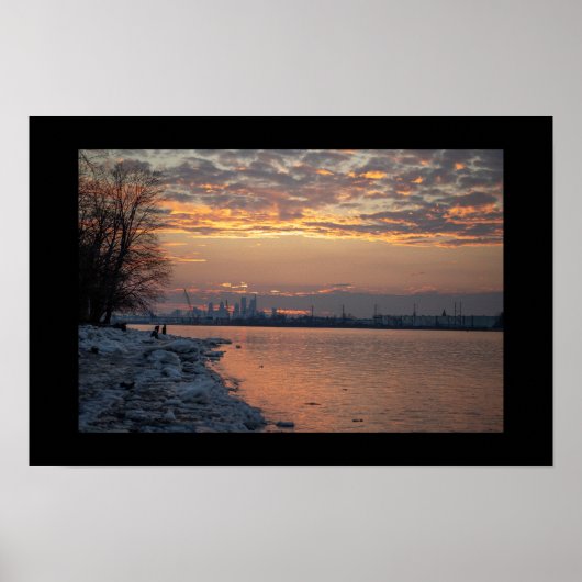 Affiche de coucher de soleil sur la rivière en hiv (Devant)