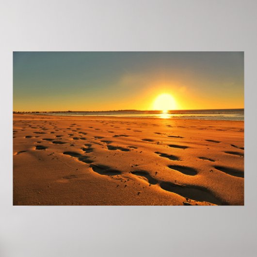 Affiche de coucher de soleil sur une belle plage (Devant)
