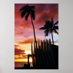 Affiche de coucher du soleil de planche de surf