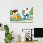 Affiche de couple courant dans un parc (Bureau à domicile)