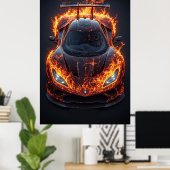 Affiche de course de supercar enflammée pour décor (Bureau à domicile)