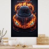 Affiche de course de supercar enflammée pour décor (Cuisine)