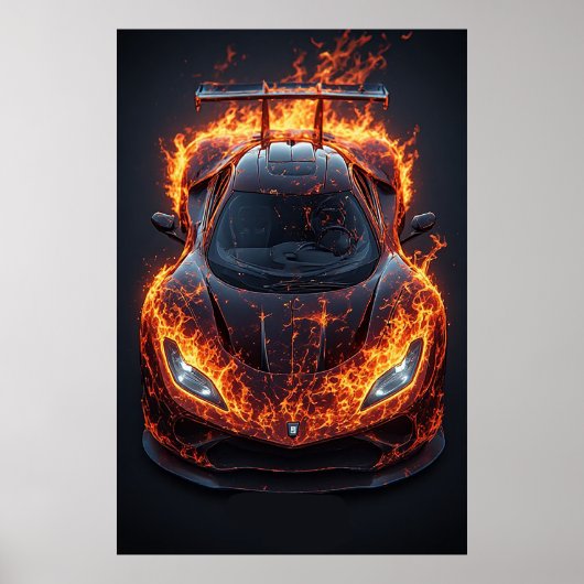 Affiche de course de supercar enflammée pour décor (Devant)