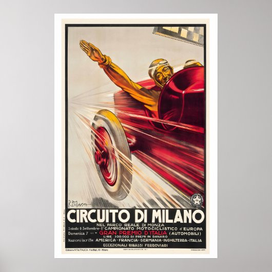 Affiche de course vintage du circuit de Milan (Devant)