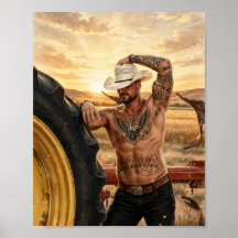 Affiche de cow-boy au pneu de tracteur