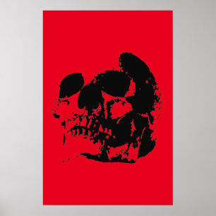 Affiche de crâne imprimée - Art pop noir et rouge