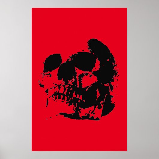 Affiche de crâne imprimée - Art pop noir et rouge (Devant)