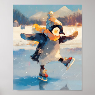 Affiche de crèche d'hiver de patinage sur glace de