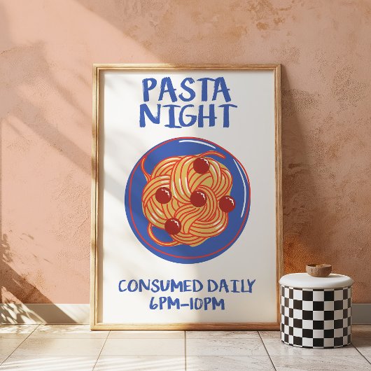 Affiche de cuisine rétro Soirée Pâtes drôle 