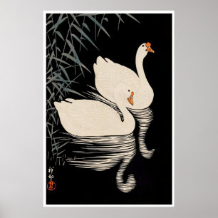 Affiche de cygnes blancs estampe japonaise Shoson