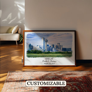Affiche de Dallas Texas, Aquarelle, Sur mesure