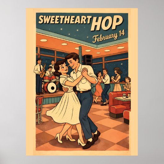Affiche de danse rétro Saint Valentin 14 Février 5 (Devant)