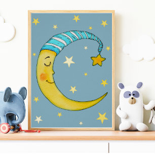 Affiche de décoration de pépinière lune étoiles ja