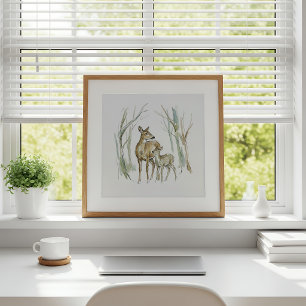 Affiche de décoration murale aquarelle Cerf et Fao