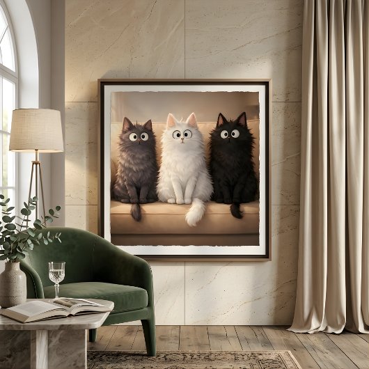 Affiche de décoration murale de chatons gris, blan