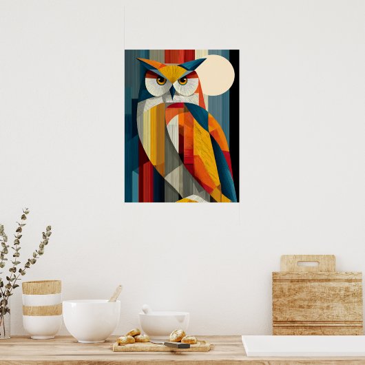 Affiche de décoration murale de hibou géométrique (Cuisine)