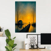 Affiche de décoration murale de lac au coucher du  (Bureau à domicile)
