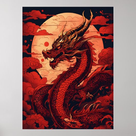 Affiche de décoration murale du dragon rouge en co (Devant)