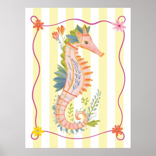 affiche de décoration murale funky hippocampe flor (Devant)