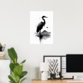 Affiche de décoration murale zen de la grue Sumi-e (Bureau à domicile)