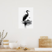 Affiche de décoration murale zen de la grue Sumi-e (Cuisine)