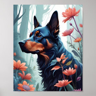 Affiche de design de chien floral