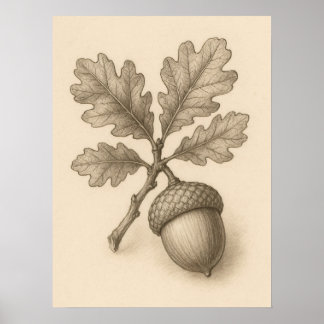 Affiche de dessin à l'encre de gland de chêne bota