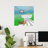 Affiche de dessin animé de poules drôles traversan (Bureau à domicile)