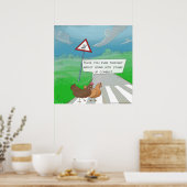 Affiche de dessin animé de poules drôles traversan (Cuisine)