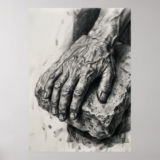 Affiche de dessin au fusain de mains âgées | Étude (Devant)
