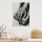 Affiche de dessin au fusain de mains âgées | Étude (Cuisine)