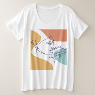 affiche de dessin au trait de femme buvant du café