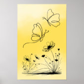 Affiche de dessin au trait de papillon jaune (Devant)