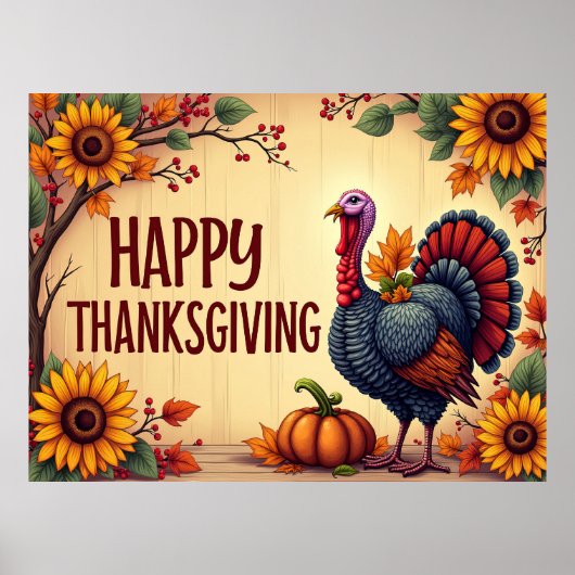 Affiche de dinde de Thanksgiving joyeux (Devant)