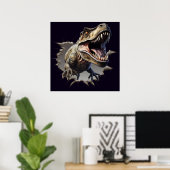 Affiche de dinosaure T-Rex effrayante brisant un m (Bureau à domicile)
