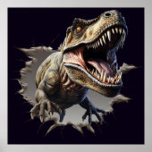Affiche de dinosaure T-Rex effrayante brisant un m (Devant)