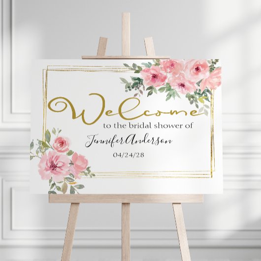 Affiche de douche florale rose pâle luxuriante aqu