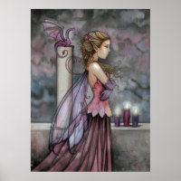 Affiche de dragon fée rose violet mystique