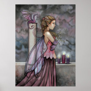 Affiche de dragon fée rose violet mystique