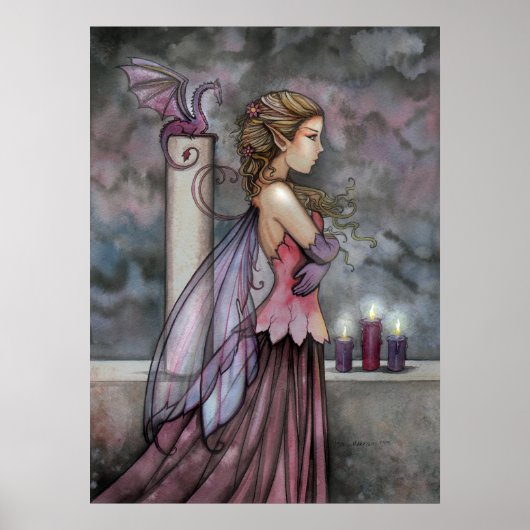 Affiche de dragon fée rose violet mystique (Devant)